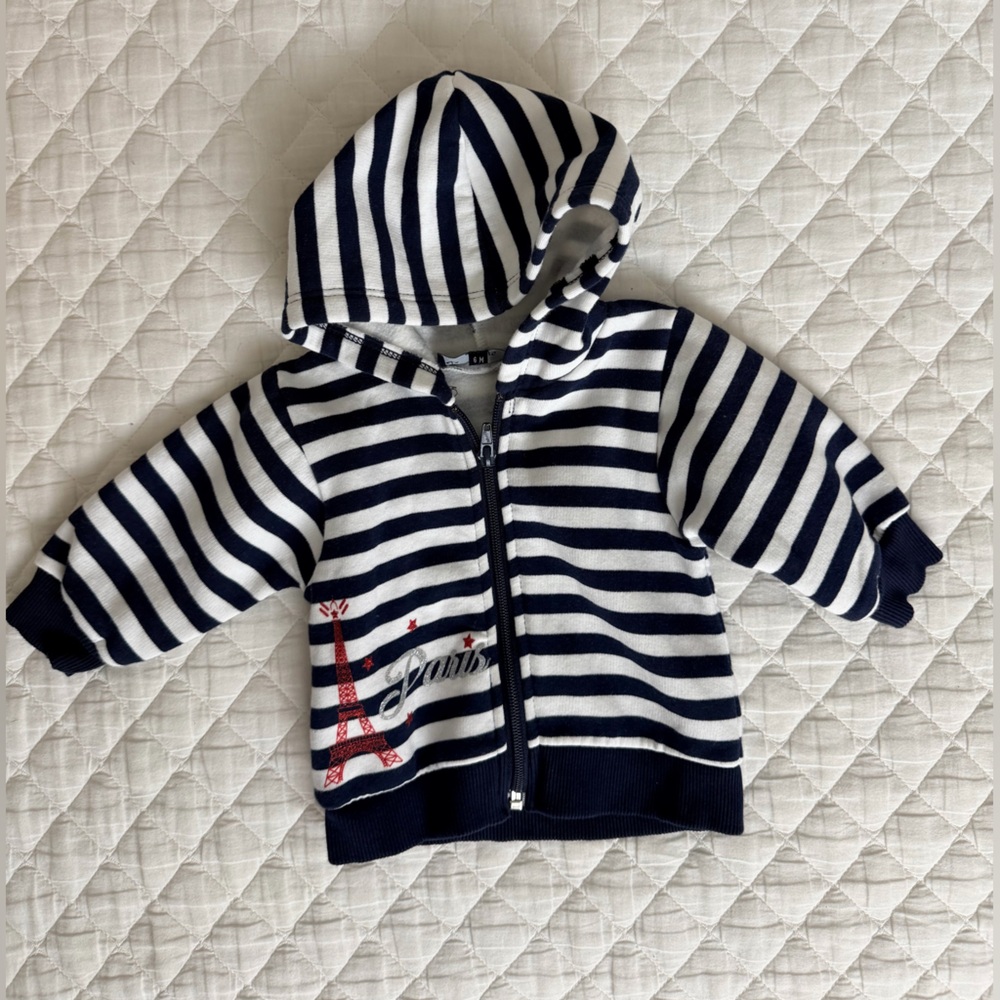 Striped Navy and White Hooded Baby Jacket